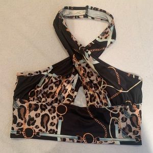 Chain Print Crop Halter Top